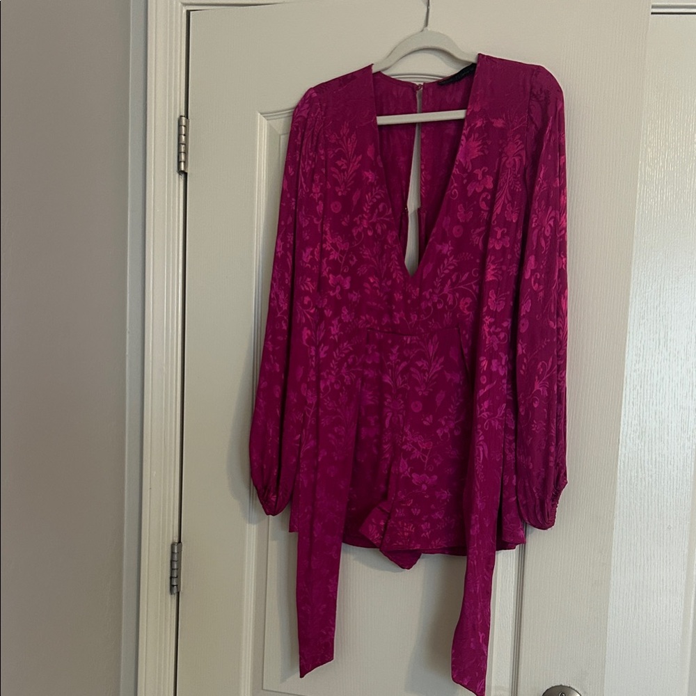 Magenta Satin V-Neck Tunic Top